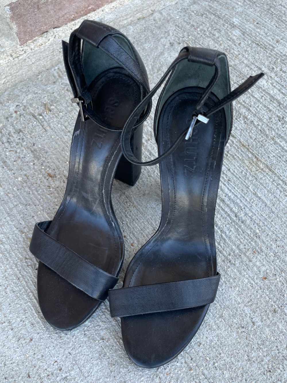 Schutz black block heel strap sandals size 37 high sexy luxury high end 6.5/7 - Picture 3 of 6